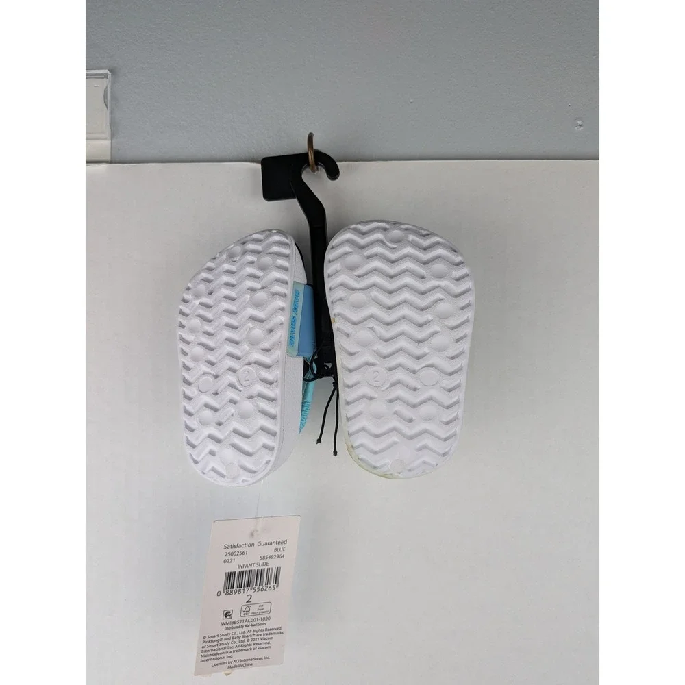 Baby Shark Infant Slide Sandals Blue White Elastic Back Strap Size 2
